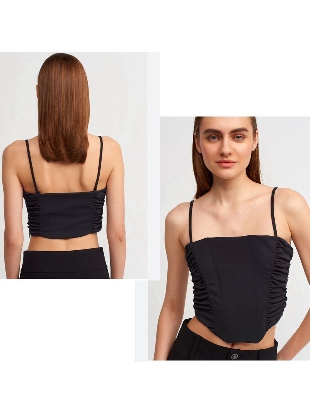 Zara black ruched corset bustier crop top spaghetti straps Sz S - Picture 3 of 13